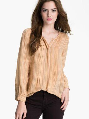 Joie Mellea Top Blush Long Sleeves Silk Chiffon Sheer Beige Blouse NWT